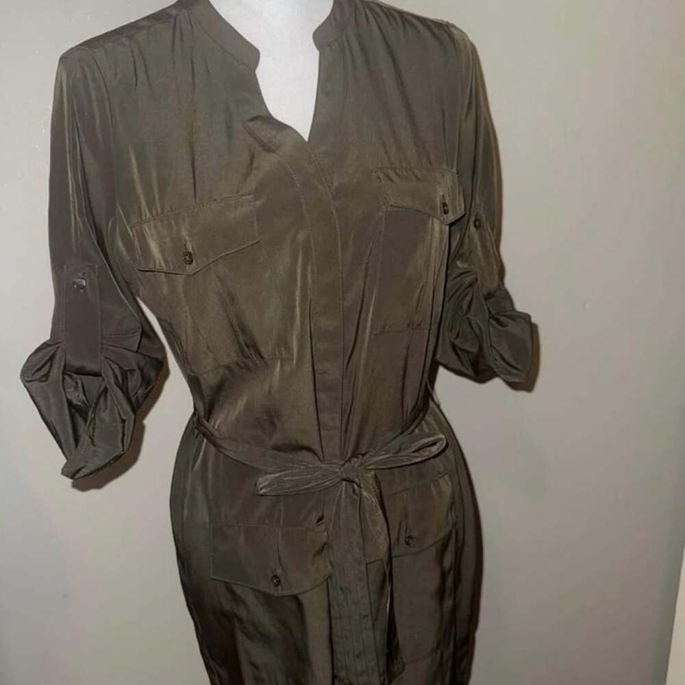 Express Utility Shirt Dress Size XS Olive Green Roll Tab